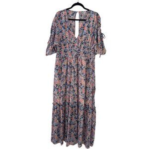Floral Maxi Dress With Puff Sleeves & Keyhole Back By Cato